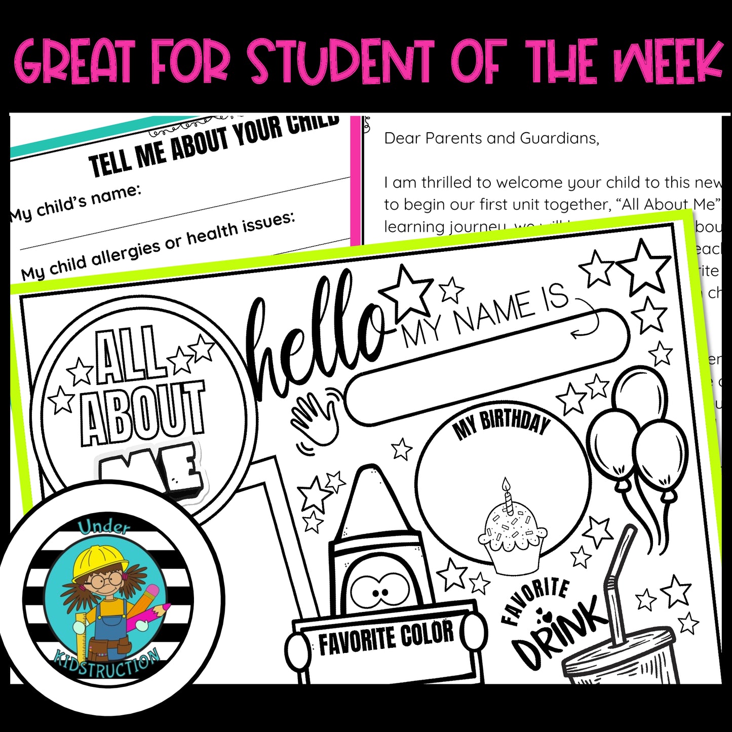 All About Me Posters Template/ Star Student of the Week