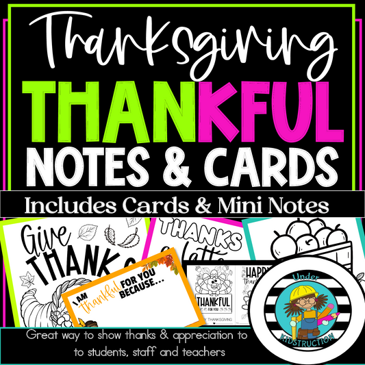 Editable Thankful For You Mini Notes & Thanksgiving Cards